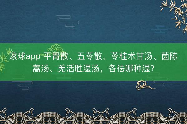 滚球app 平胃散、五苓散、苓桂术甘汤、茵陈蒿汤、羌活胜湿汤,各祛哪种湿?