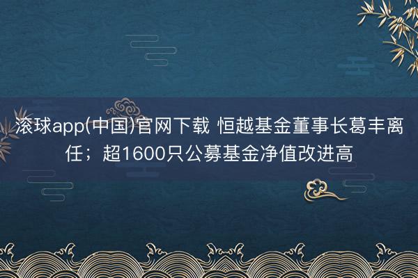 滚球app(中国)官网下载 恒越基金董事长葛丰离任；超1600只公募基金净值改进高
