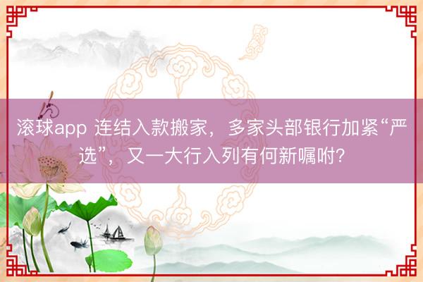 滚球app 连结入款搬家，多家头部银行加紧“严选”，又一大行入列有何新嘱咐？
