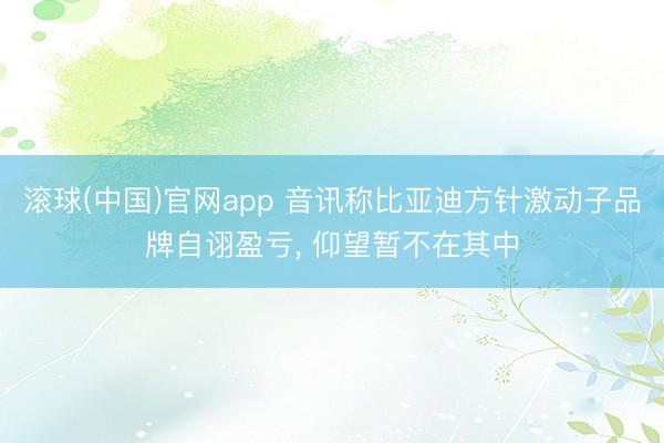 滚球(中国)官网app 音讯称比亚迪方针激动子品牌自诩盈亏， 仰望暂不在其中